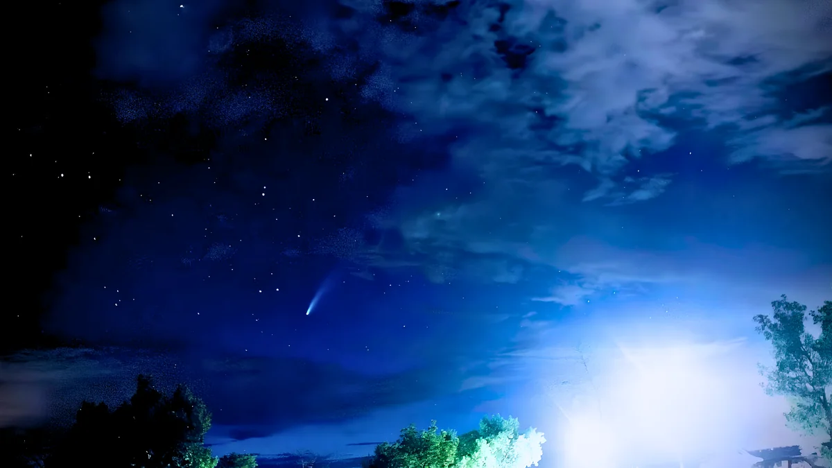 Comet NEOWISE in a night sky