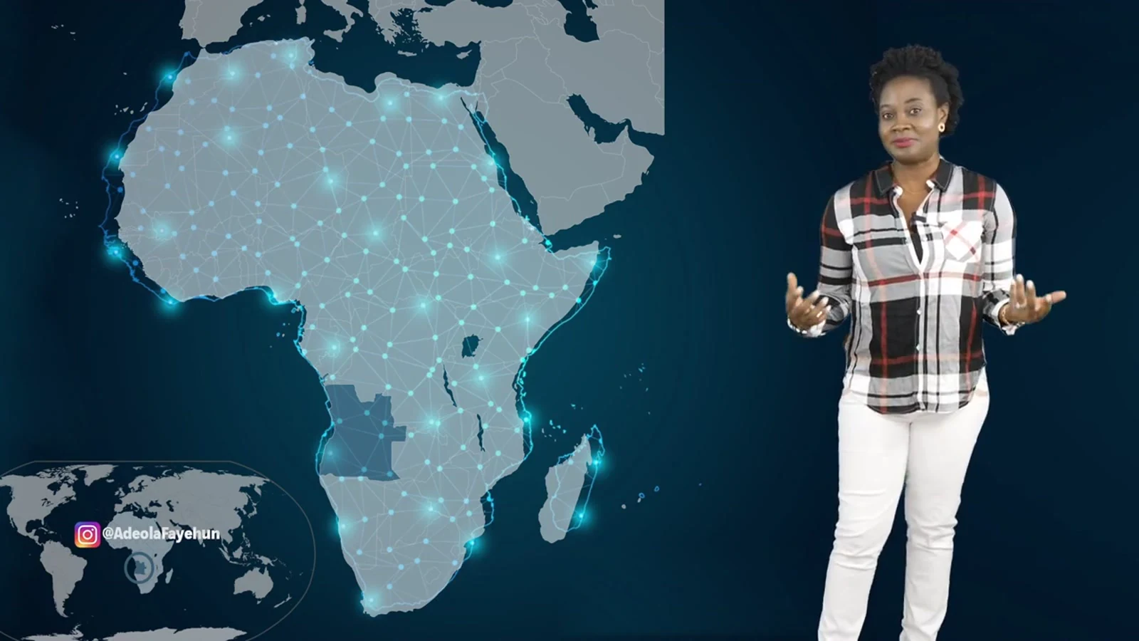 Adeola Fayehun with a map of Africa